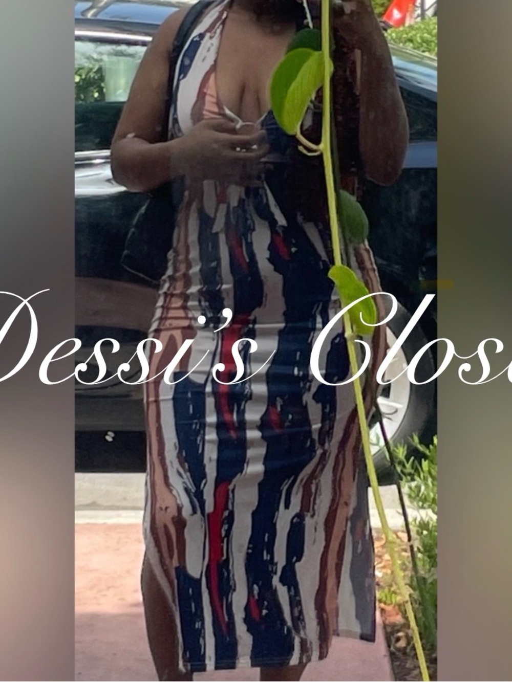 Stripe Backless O-ring Cut Out Split Dress